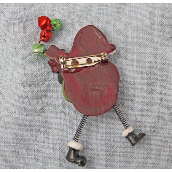 Very Cute Santa Clause Pin Brooch with Wiggly Legs and Jingle Bells VP20 - Picture 3 of 3